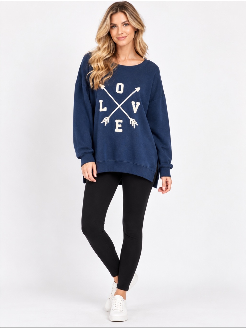 SWEATSHIRT GREEN TEA Women Denim Teal LOVE Arrows Long Sleeve Sweatshirt
